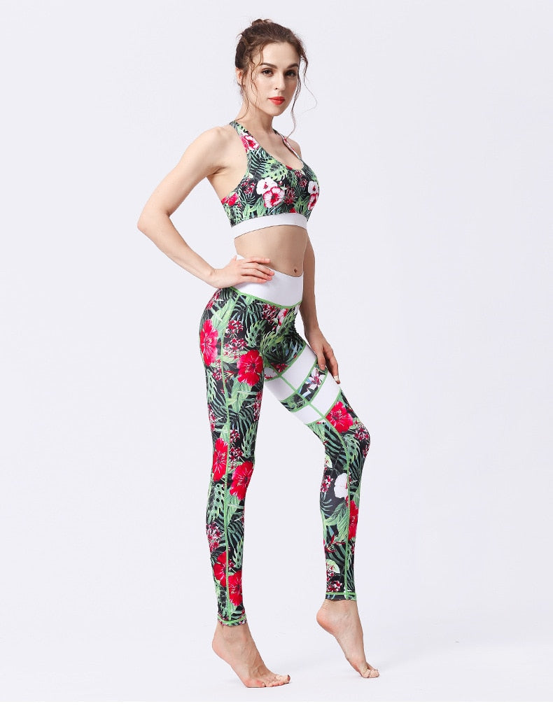 Seamless Print Yoga Set Gym Clothing Tank Crop Top Leggings Suit Push Up Workout Training Jogging Casual High Elastic Tracksuit | Vimost Shop.