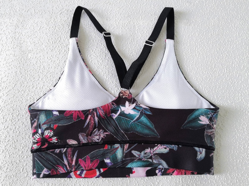 Seamless Floral Print Gym Yoga Set Fashion Fitness Vest Crop Top Leggings Suit Push Up Workout Training Running Slim Clothing | Vimost Shop.