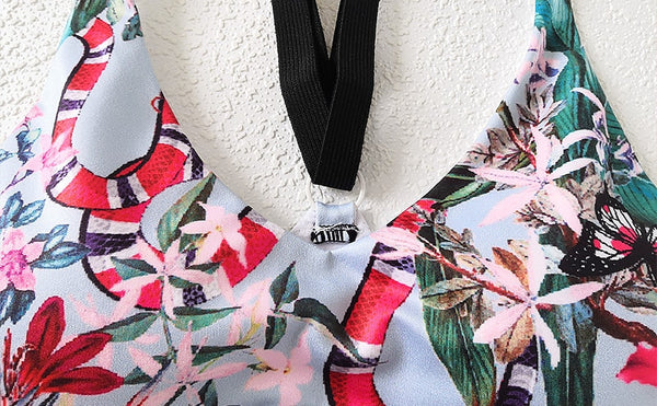 Seamless Floral Print Gym Yoga Set Fashion Fitness Vest Crop Top Leggings Suit Push Up Workout Training Running Slim Clothing | Vimost Shop.