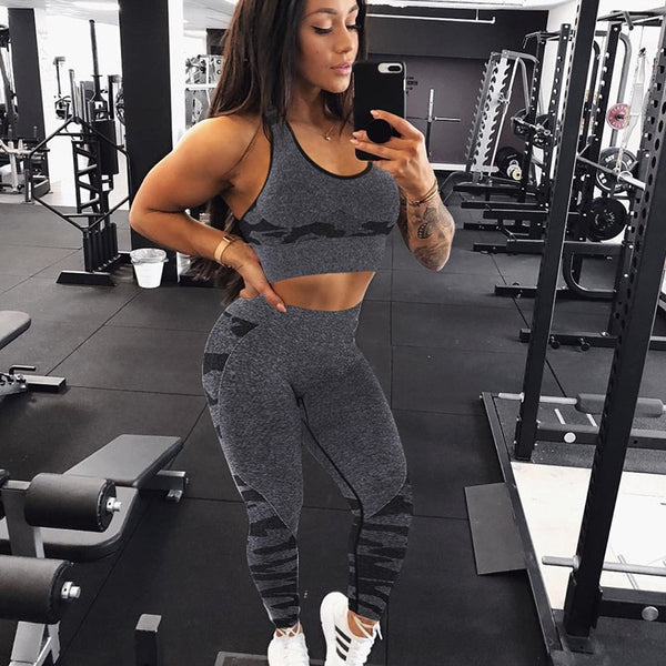 Women Workout Outfit 2 Pieces Yoga Set Seamless Running Leggings with Sports Bra Padded Tops Suit Gym Clothes Fitness Sportswear | Vimost Shop.