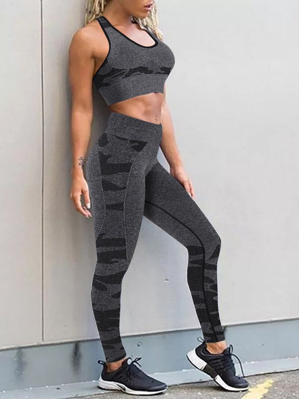 Women Workout Outfit 2 Pieces Yoga Set Seamless Running Leggings with Sports Bra Padded Tops Suit Gym Clothes Fitness Sportswear | Vimost Shop.