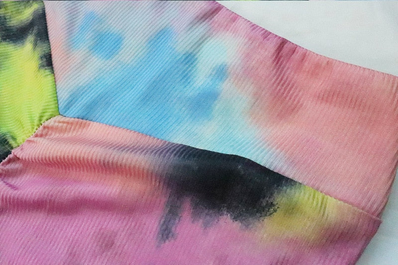 Tie Dye Print Seamless Yoga Gym Ribbed Suit Fashion Long Sleeve Zipper Crop Top Leggings Two Piece Set Fitness Sports Clothing | Vimost Shop.