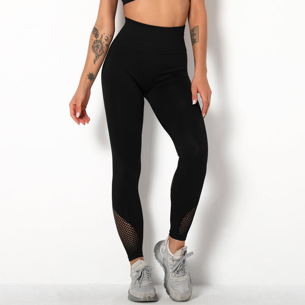 Autumn Seamless Hollow Out Yoga Leggings Work Out Fitness Gym Yoga Pantalones High Elastics High Waist Sports Slim Trousers | Vimost Shop.