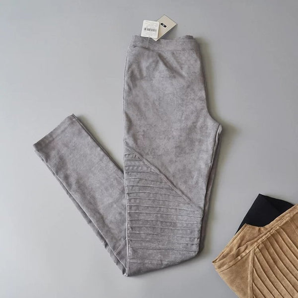 Autumn Suede Leggings Solid High Elastics Bodycon Pencil Pants Fashion Casual Medium Waist Trousers | Vimost Shop.