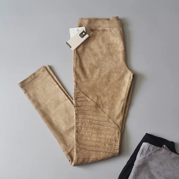 Autumn Suede Leggings Solid High Elastics Bodycon Pencil Pants Fashion Casual Medium Waist Trousers | Vimost Shop.