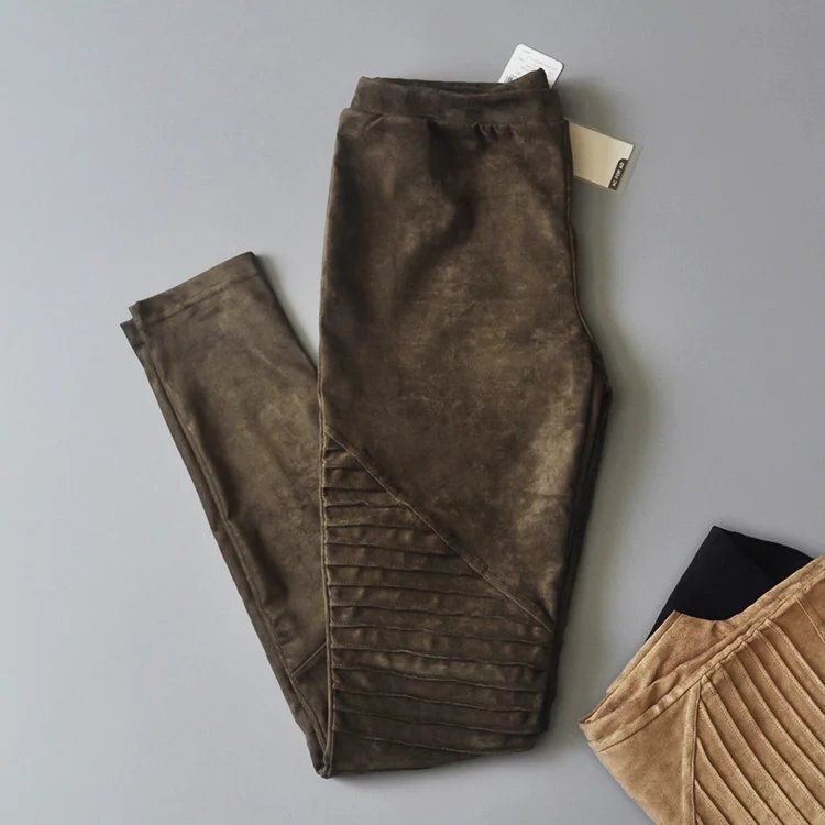Autumn Suede Leggings Solid High Elastics Bodycon Pencil Pants Fashion Casual Medium Waist Trousers | Vimost Shop.