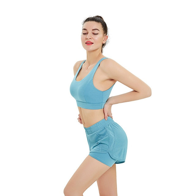 Seamless Sheer Mesh Gym Fitness Yoga Set Fashion Bra Top Shorts Suit Jogging Push Up Sportswear Workout Training Casual Clothing | Vimost Shop.