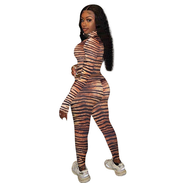 Autumn Print Sports Tracksuit Long Sleeve Zipper Crop Top Pencil Pants Two Piece Set Sports Gym Fitness Casual Bodycon Outfits | Vimost Shop.