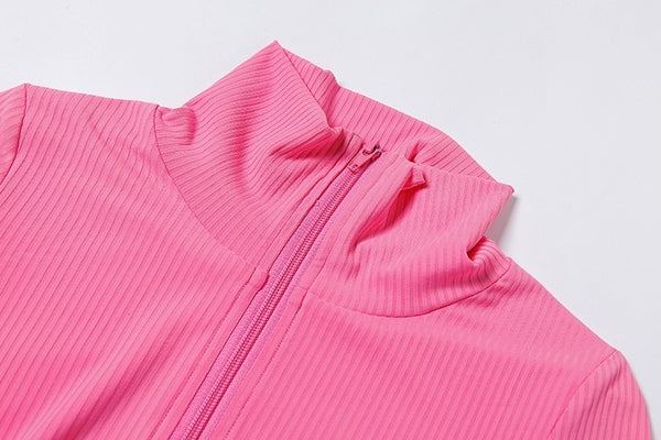 Autumn Solid Ribbing Two Piece Set Tracksuit For Women Fashion Long Sleeve Front Zipper Crop Top Leggings Jogging Sports Suit | Vimost Shop.