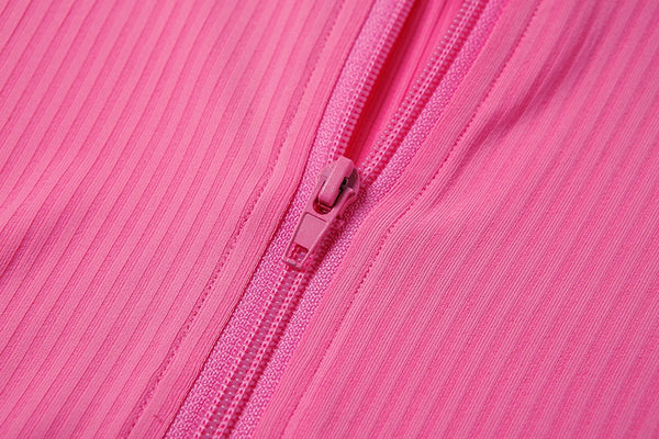 Autumn Solid Ribbing Two Piece Set Tracksuit For Women Fashion Long Sleeve Front Zipper Crop Top Leggings Jogging Sports Suit | Vimost Shop.