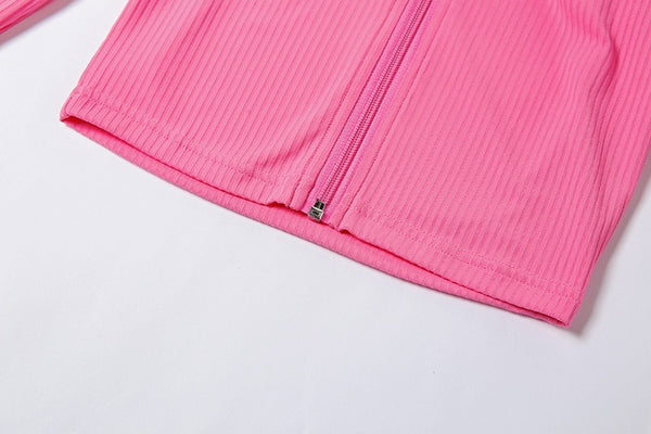 Autumn Solid Ribbing Two Piece Set Tracksuit For Women Fashion Long Sleeve Front Zipper Crop Top Leggings Jogging Sports Suit | Vimost Shop.