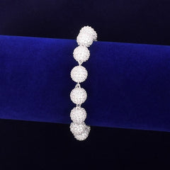 Solid 10mm Round Bead Bracelet Chain Gold Color Hip Hop Link Bling Full Cubic Zirconia Men's Rock Street Jewelry