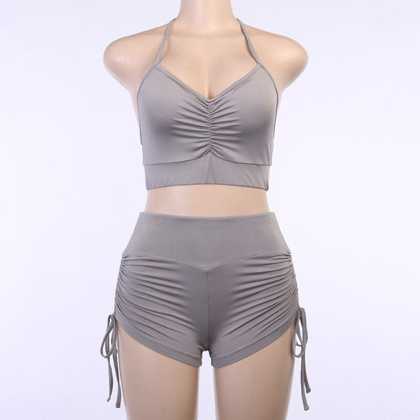 Women Solid Yoga Suit Gym Slim Tracksuit Cami Crop Top Shorts Two Piece Set Casual Sports Running Suit Hot Sale Outdoor Outfits | Vimost Shop.