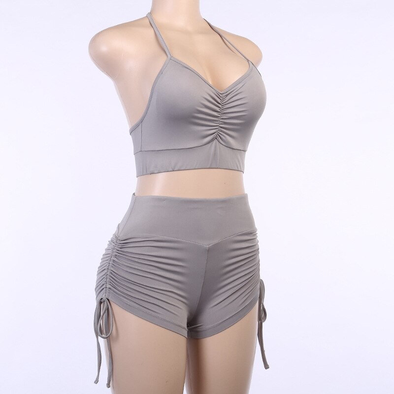 Women Solid Yoga Suit Gym Slim Tracksuit Cami Crop Top Shorts Two Piece Set Casual Sports Running Suit Hot Sale Outdoor Outfits | Vimost Shop.