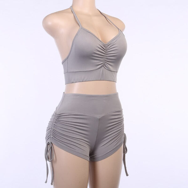 Women Solid Yoga Suit Gym Slim Tracksuit Cami Crop Top Shorts Two Piece Set Casual Sports Running Suit Hot Sale Outdoor Outfits | Vimost Shop.