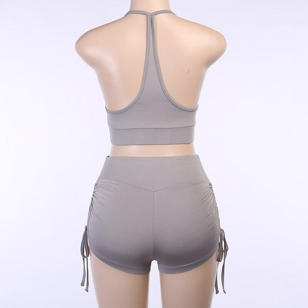 Women Solid Yoga Suit Gym Slim Tracksuit Cami Crop Top Shorts Two Piece Set Casual Sports Running Suit Hot Sale Outdoor Outfits | Vimost Shop.