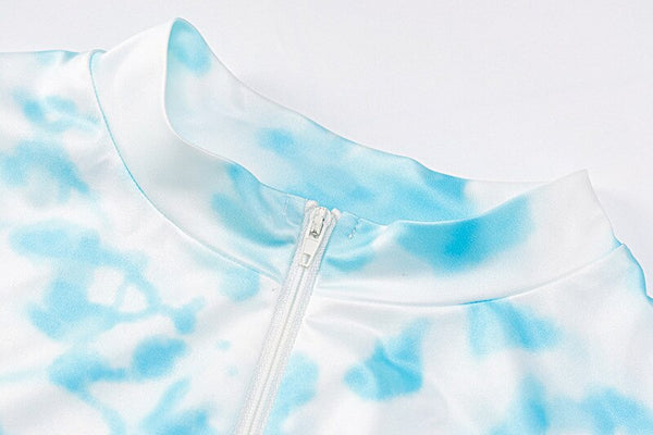 Tie Dye Print Jumpsuit Women Long Sleeve Front Zipper Top Shorts One Piece Tracksuit Workout Push Gym Sports Sexy One Piece | Vimost Shop.