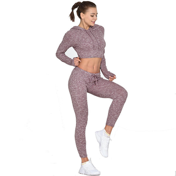 Gym Yoga Suit Ribbing Hoodie Long Sleeve Leggings Two Piece Set Fitness Sportswear Seamless Running Workout Training Tracksuit | Vimost Shop.