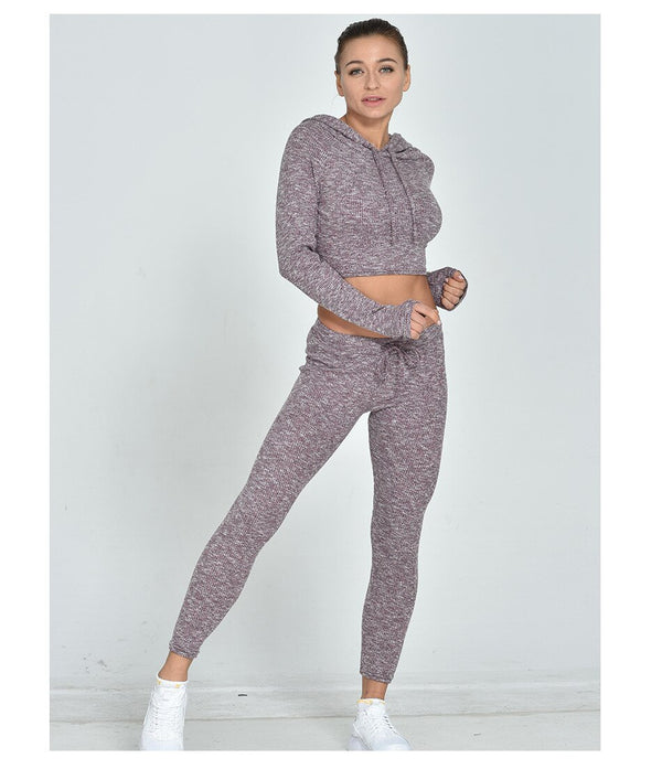 Gym Yoga Suit Ribbing Hoodie Long Sleeve Leggings Two Piece Set Fitness Sportswear Seamless Running Workout Training Tracksuit | Vimost Shop.