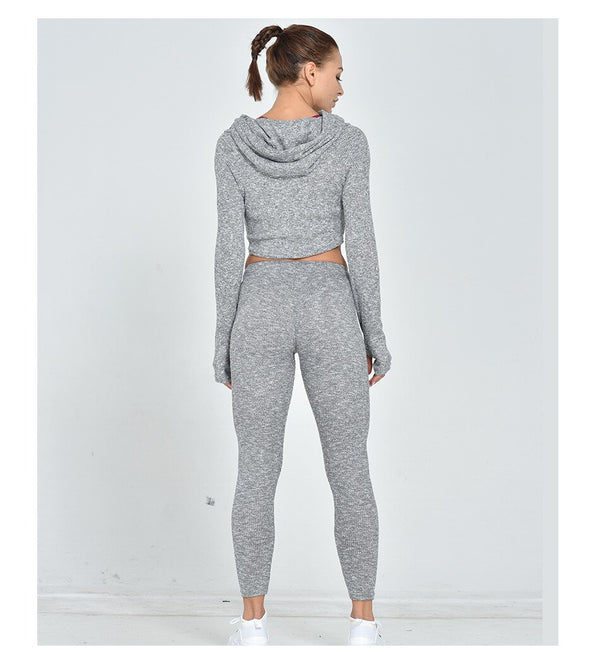 Gym Yoga Suit Ribbing Hoodie Long Sleeve Leggings Two Piece Set Fitness Sportswear Seamless Running Workout Training Tracksuit | Vimost Shop.