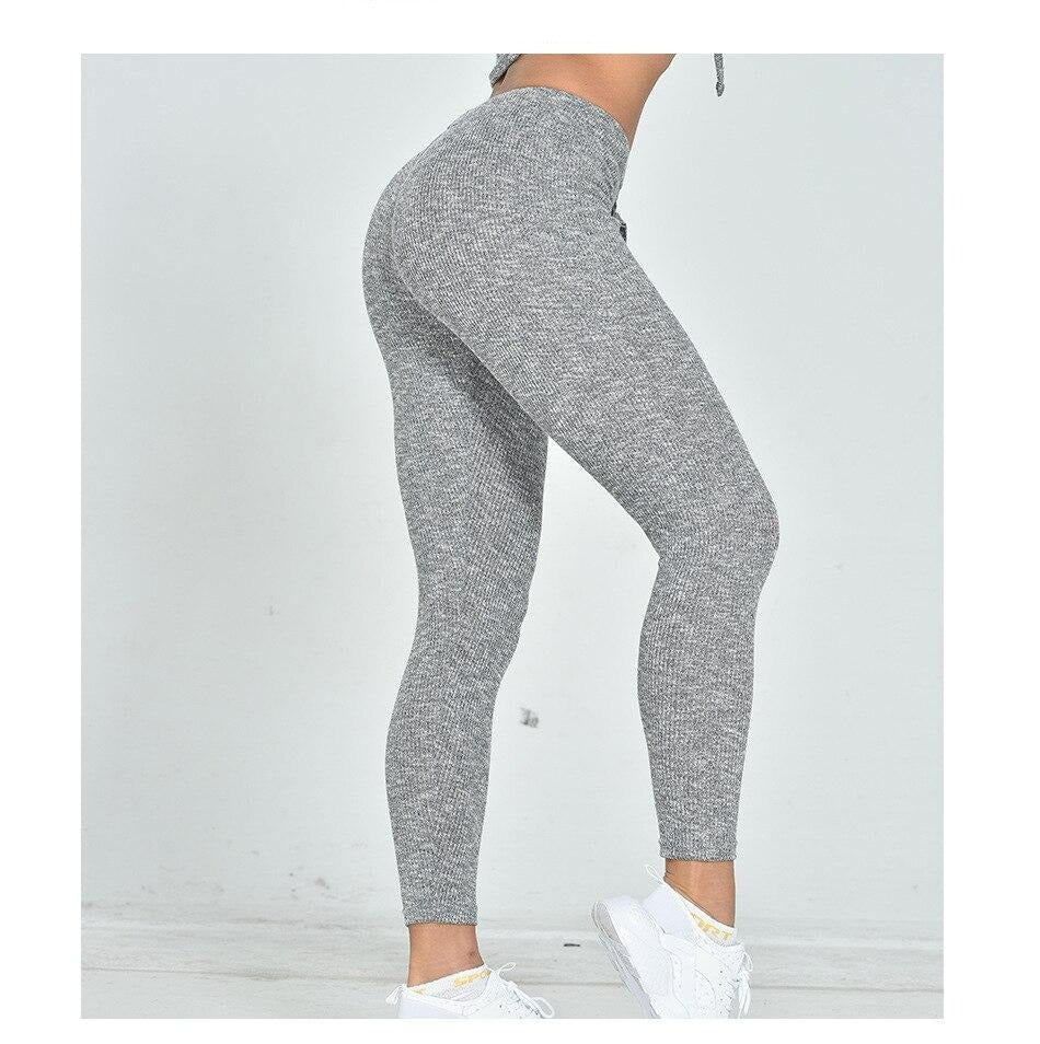 Gym Yoga Suit Ribbing Hoodie Long Sleeve Leggings Two Piece Set Fitness Sportswear Seamless Running Workout Training Tracksuit | Vimost Shop.