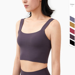 Women Seamless Yoga Sport Tank Crop Top Solid Deep U-back Vest Bra Gym Fitness Workout Top Running Training High Impact Tank Top