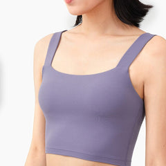 Women Seamless Yoga Sport Tank Crop Top Solid Deep U-back Vest Bra Gym Fitness Workout Top Running Training High Impact Tank Top