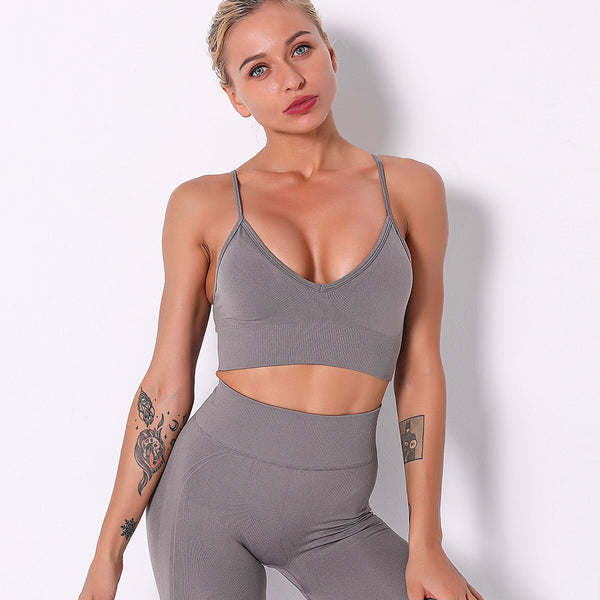 Seamless Sports Gym Bra Crop Top Push Up Workout Beauty Back Solid Top Shockproof Training Fitness Running Vest Crop Casual Top | Vimost Shop.