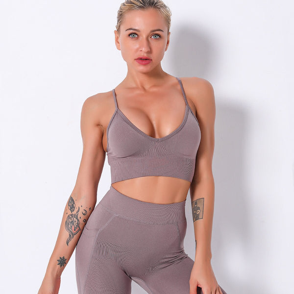 Seamless Sports Gym Bra Crop Top Push Up Workout Beauty Back Solid Top Shockproof Training Fitness Running Vest Crop Casual Top | Vimost Shop.