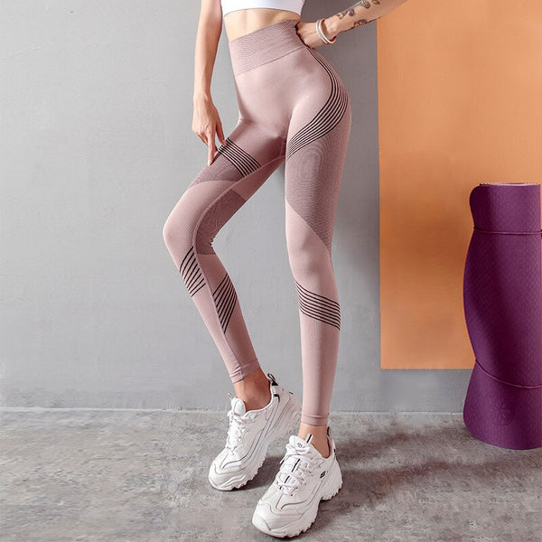 Striped Leggings Women High Waist Yoga Pants Fashion High Elastic Push Up Work Out Pants For Women Jogging Pants Hips Lifting | Vimost Shop.