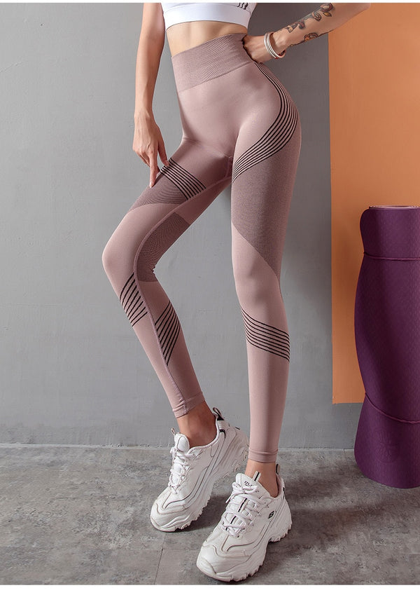 Striped Leggings Women High Waist Yoga Pants Fashion High Elastic Push Up Work Out Pants For Women Jogging Pants Hips Lifting | Vimost Shop.