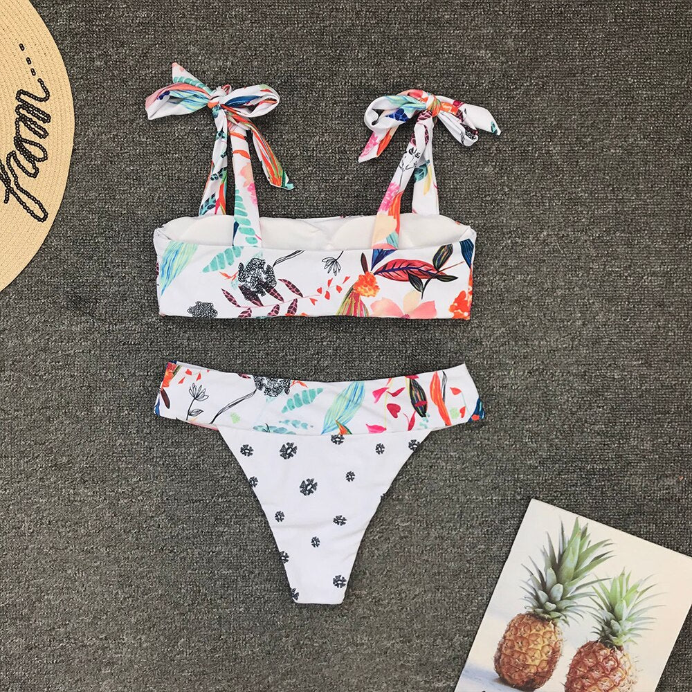 Floral Print Swimsuit Women Bikini High Cut Swimming Push Up Sexy Biquinis Beach Style Maillot De Bain Femme Two Piece Set | Vimost Shop.
