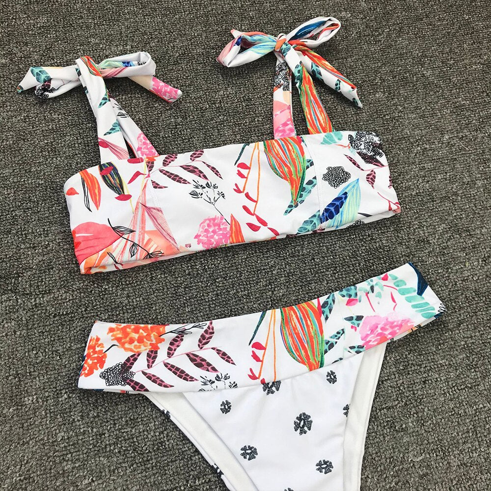 Floral Print Swimsuit Women Bikini High Cut Swimming Push Up Sexy Biquinis Beach Style Maillot De Bain Femme Two Piece Set | Vimost Shop.