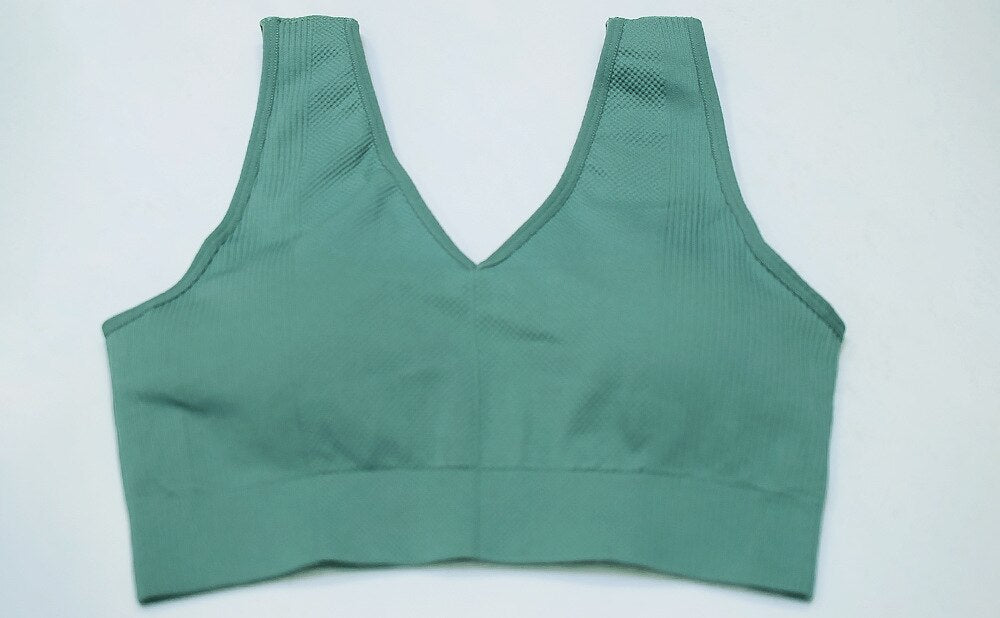 Seamless Solid Sports Gym Bra Crop Top Push Up Workout Beauty Back Top Shockproof Training Fitness Running Vest Shirt | Vimost Shop.