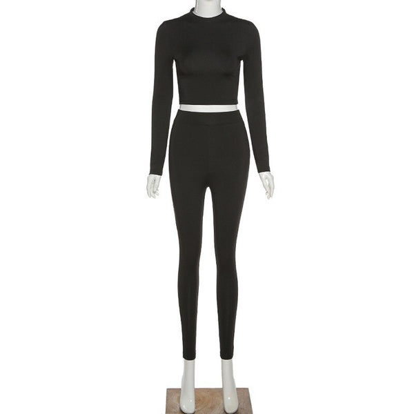 Autumn Women Yoga Set Mock Neck Long Sleeve Crop Top Fitness Leggings Pants Gym Workout Outdoor Sports Suits Active Wear | Vimost Shop.