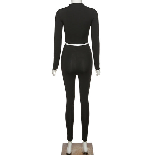 Autumn Women Yoga Set Mock Neck Long Sleeve Crop Top Fitness Leggings Pants Gym Workout Outdoor Sports Suits Active Wear | Vimost Shop.