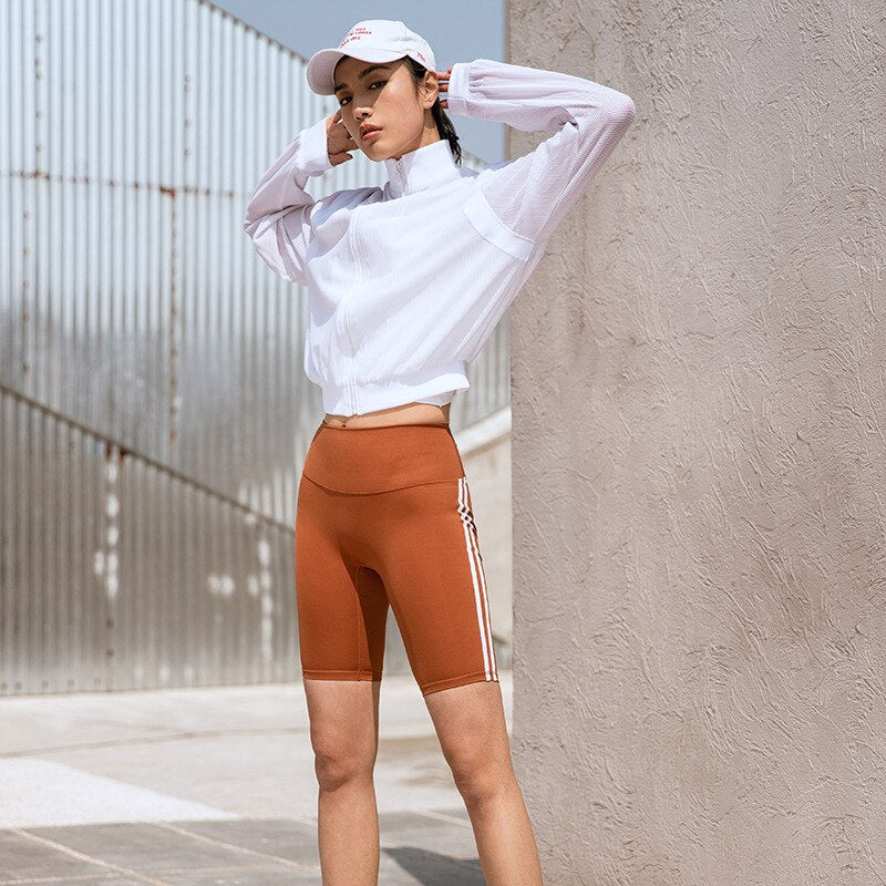 Striped Seamless Yoga Shorts Biker High Elastics Hip Lifting Shorts Workout Push Up Gym Running Shorts Casual Female Outfits | Vimost Shop.