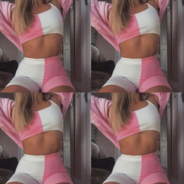 Seamless Patchwork Yoga Tracksuit Set Women Gym Clothing Sleeves Crop Top Shorts Sexy Fitness Sportswear Running Workout Suit | Vimost Shop.