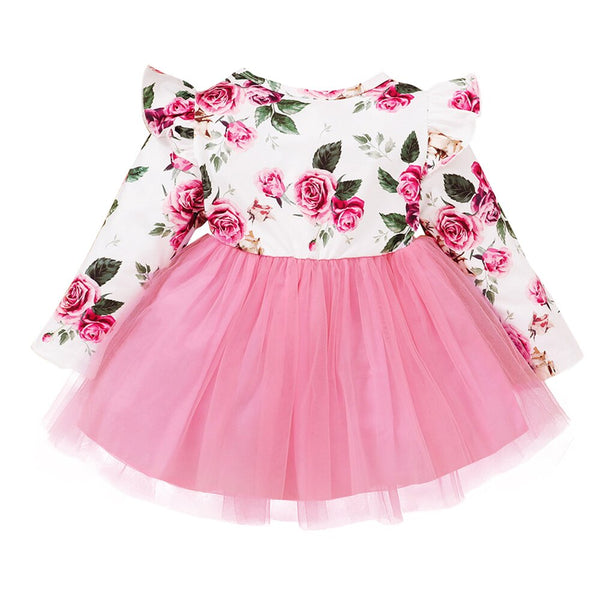 Ruffle Lace Floral Baby Girls Tutu Dress Fall Cotton Long Sleeve Cute Girls Kids mini Dresses Casual O neck Toddler Clothing D30 | Vimost Shop.