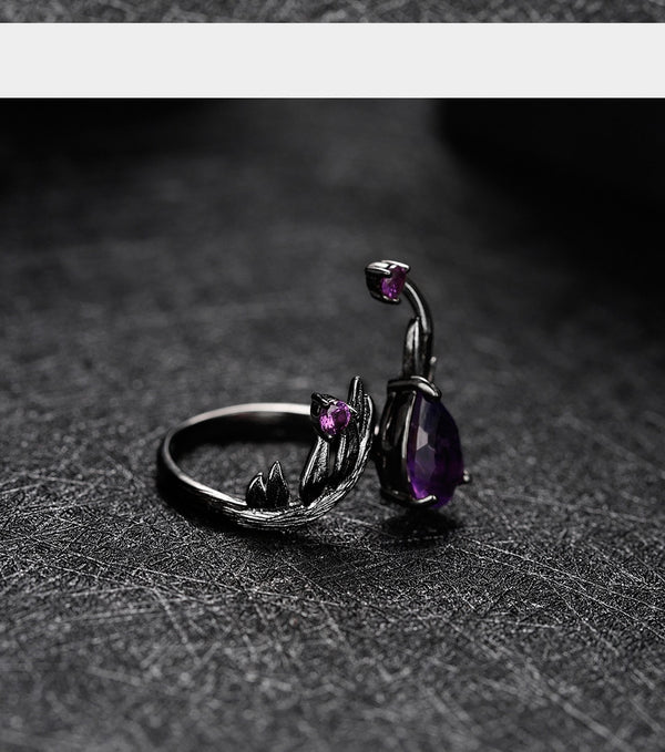 1.43Ct Natural Amethyst Gemstone Rings 925 Sterling Silver Handmade Adjustable Angel's Wing Ring for Women Bijoux | Vimost Shop.