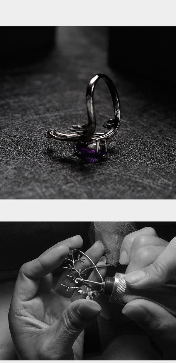 1.43Ct Natural Amethyst Gemstone Rings 925 Sterling Silver Handmade Adjustable Angel's Wing Ring for Women Bijoux | Vimost Shop.