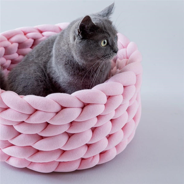 Soft Pet Bed Handmade Knit Puppy House Detachable Washable Kitten Basket Comfortable Warm Sleeping Nest Cave for Small Dogs Cats | Vimost Shop.