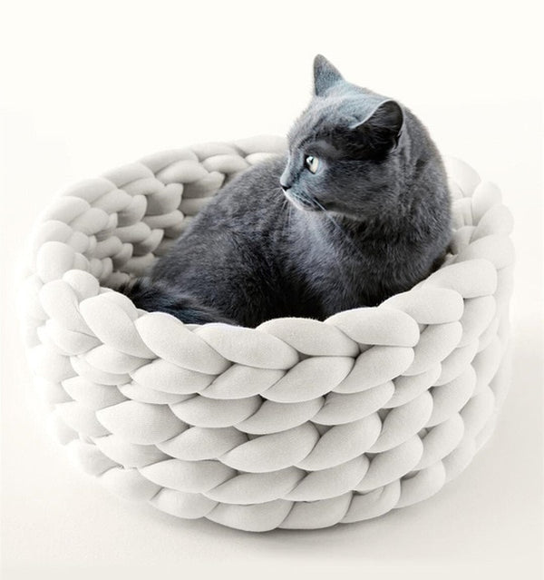 Soft Pet Bed Handmade Knit Puppy House Detachable Washable Kitten Basket Comfortable Warm Sleeping Nest Cave for Small Dogs Cats | Vimost Shop.
