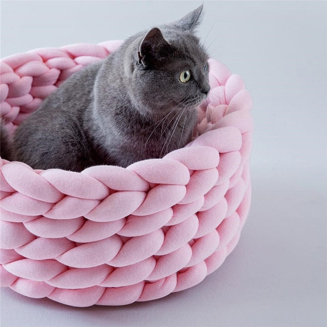 Soft Pet Bed Handmade Knit Puppy House Detachable Washable Kitten Basket Comfortable Warm Sleeping Nest Cave for Small Dogs Cats | Vimost Shop.