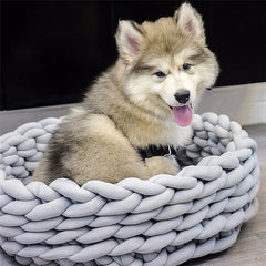 Soft Pet Bed Handmade Knit Puppy House Detachable Washable Kitten Basket Comfortable Warm Sleeping Nest Cave for Small Dogs Cats