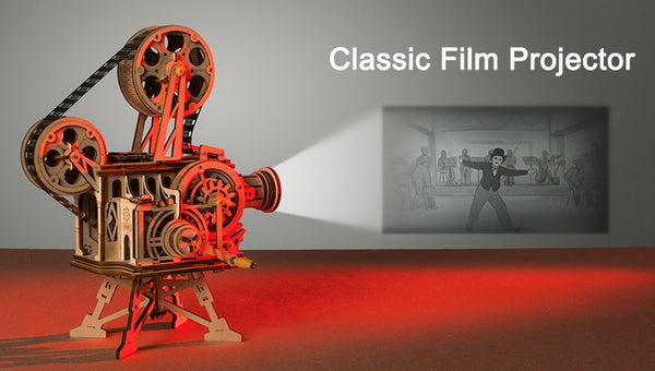ROKR Hand Crank Projector Classic Film Vitascope 3D Wooden Puzzle Model Building Toys for Children Adult LK601 | Vimost Shop.