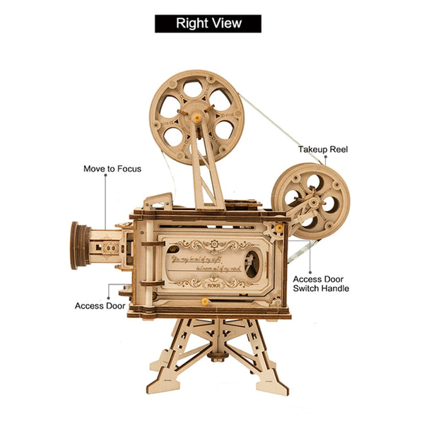 ROKR Hand Crank Projector Classic Film Vitascope 3D Wooden Puzzle Model Building Toys for Children Adult LK601 | Vimost Shop.