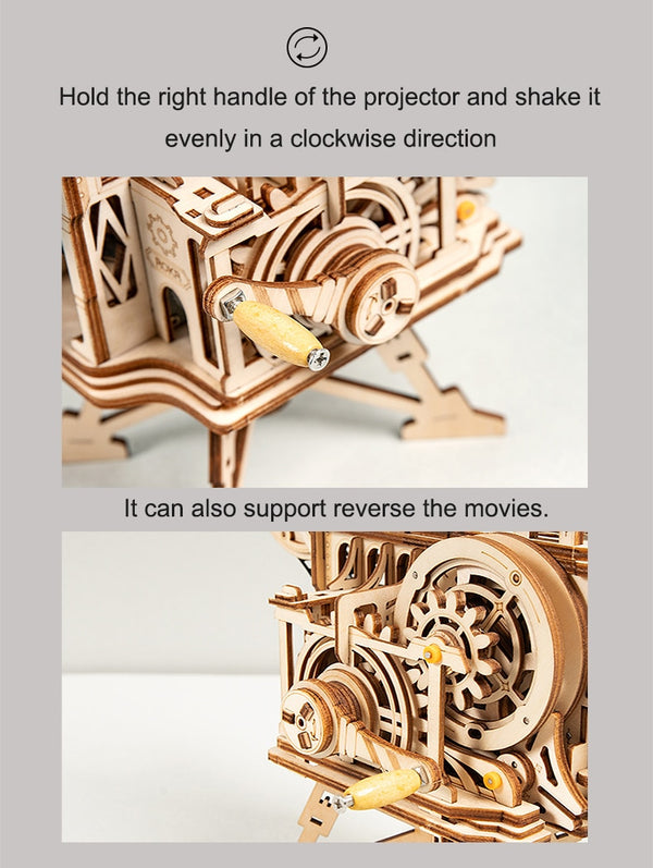 ROKR Hand Crank Projector Classic Film Vitascope 3D Wooden Puzzle Model Building Toys for Children Adult LK601 | Vimost Shop.