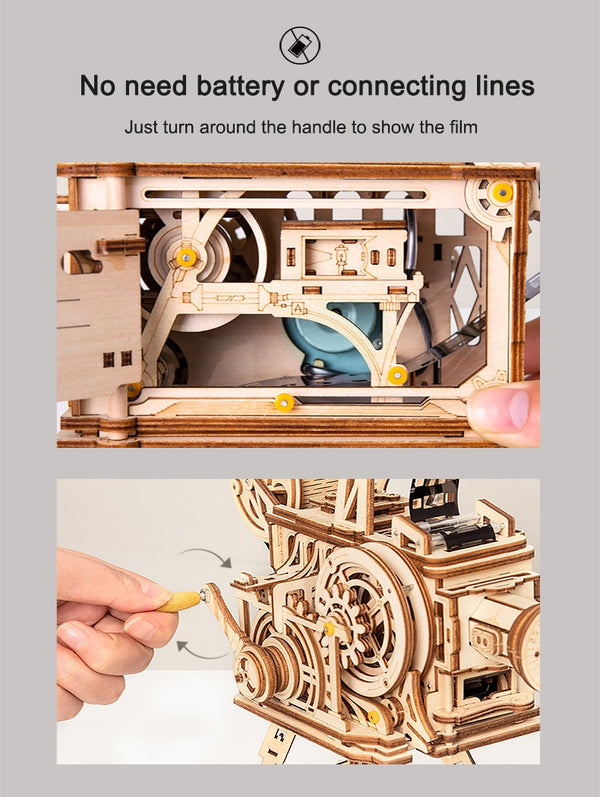 ROKR Hand Crank Projector Classic Film Vitascope 3D Wooden Puzzle Model Building Toys for Children Adult LK601 | Vimost Shop.