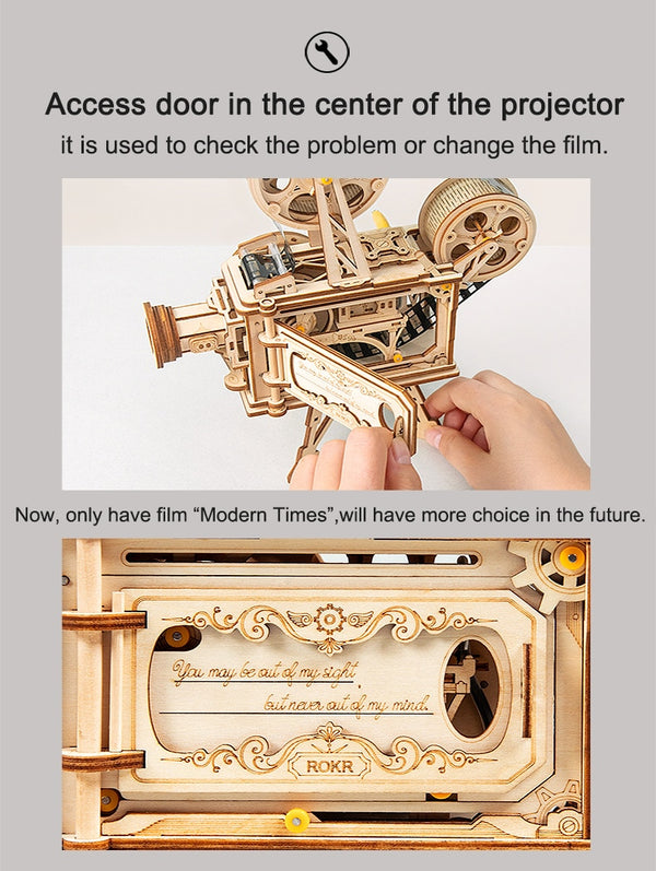 ROKR Hand Crank Projector Classic Film Vitascope 3D Wooden Puzzle Model Building Toys for Children Adult LK601 | Vimost Shop.